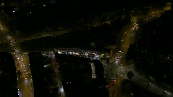 Vista Aérea Por Noche Londres Farolas Comerciales Por Menor Edificios — Vídeo de stock