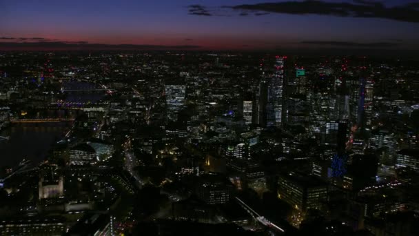 Antenne Skyline Blick Bei Nacht London Stadt Lichter Finanzbezirk Moderne — Stockvideo