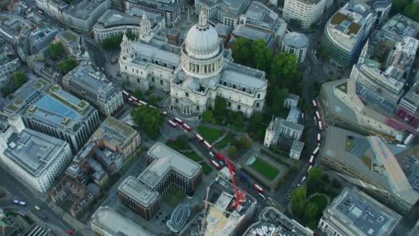 Flygfoto Sunset Pauls Cathedral Trafik London Stadens Gator Och Flaming — Stockvideo