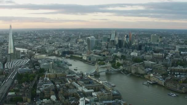 London November 2017 Légifelvételek Naplemente Folyó Temze Londoni Városkép Pénzügyi — Stock videók