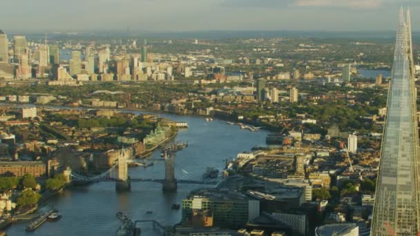 Londen November 2017 Zonsondergang Luchtfoto Londen City Skyline Shard Moderne — Stockvideo