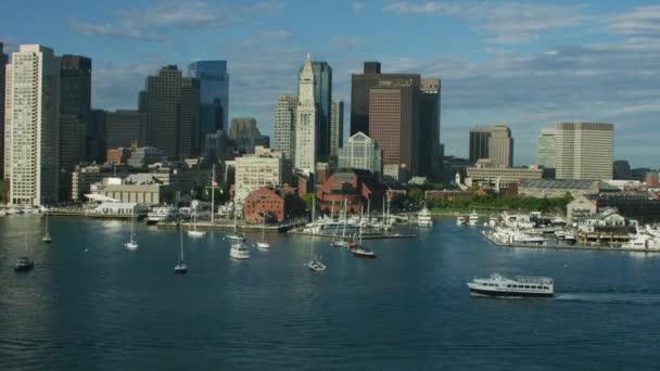 Widok Przystań Christopher Columbus Waterfront Park Budynku Wieżowiec Centrum Boston — Wideo stockowe