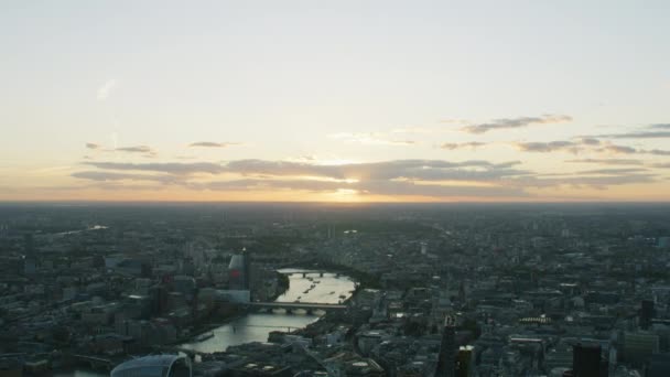 London Storbritannien November 2017 Flygfoto London Stadsbilden Sunset Themsen Finansdistriktet — Stockvideo
