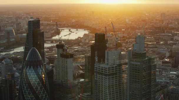 London November 2017 Luftaufnahme Stadt London Sonnenuntergang Mit Sonnenuntergang Finanzbezirk — Stockvideo