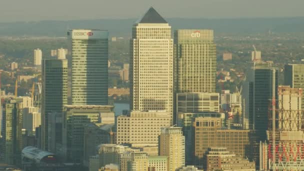 Londen November 2017 Luchtfoto Van Bij Zonsondergang Canary Wharf Financiële — Stockvideo