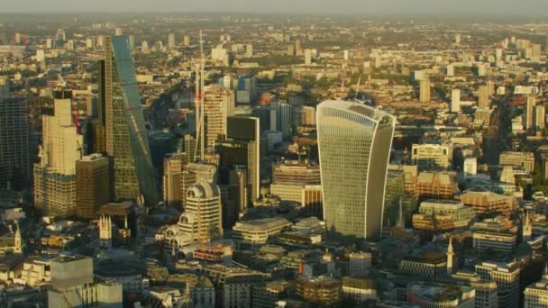 Luchtfoto Bij Zonsondergang Skyline Van Stad Van Londen Financiële Wijk — Stockvideo