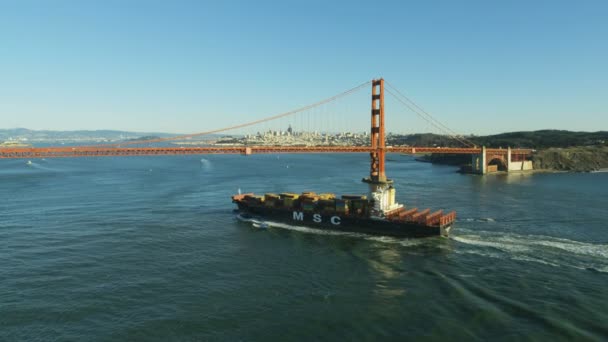 San Francisco November 2017 Aerial View Container Ship Golden Gate — Stock Video