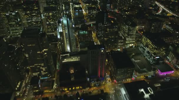 Vista Iluminada Nocturna Aérea Del Puente Vial Oakland Bay Highway — Vídeos de Stock