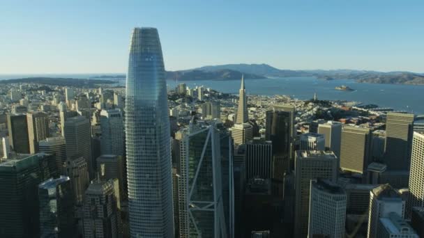 Luchtfoto Zonlicht Weergave Van Nieuwe Binnenstad Salesforce Technologie Tower San — Stockvideo
