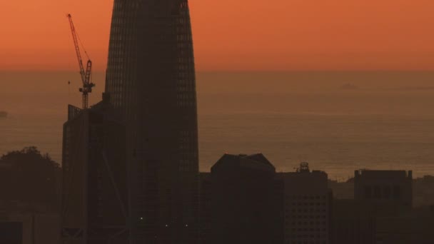 Vista Aérea Pôr Sol Construção Arranha Céu Torre Salesforce San — Vídeo de Stock