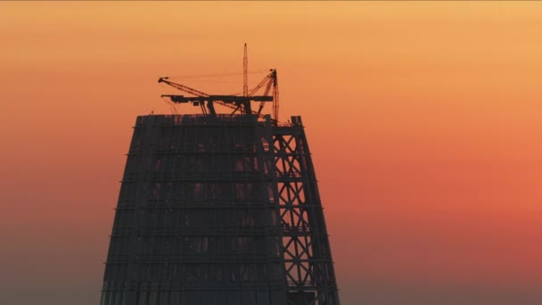 Aerial Sunset City View Topp Salesforce Tower Skyskrapa Konstruktion Embarcadero — Stockvideo