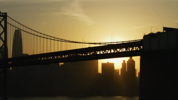 Aerial Sunset City View Bay Bridge Salesforce Tower Skyscraper Construction — Stock Video