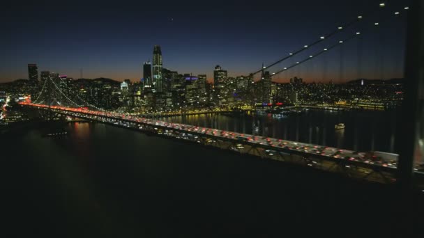 San Francisco Noviembre 2017 Noche Aérea Iluminada Vista Del Puente — Vídeos de Stock