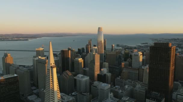 Coucher Soleil Vue Aérienne Centre Ville Quartier Financier Transamerica Pyramide — Video