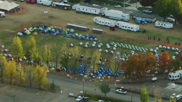 San Francisco November 2017 Aerial View Accident Disaster Tents Trailer — Stock Video