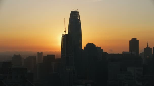 Vista Aerea Tramonto Città Costruzione Salesforce Tower Grattacielo Embarcadero Financial — Video Stock