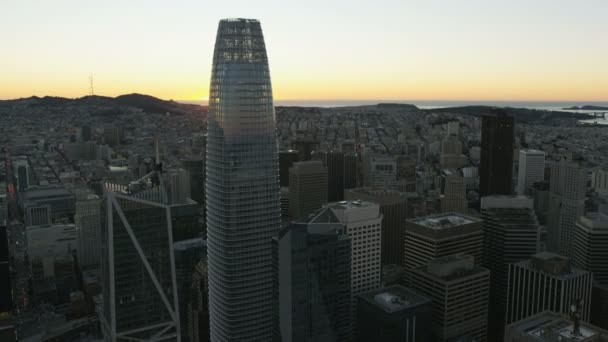 San Francisco November 2017 Luftaufnahme Sonnenuntergang Des Embarcadero District Downtown — Stockvideo