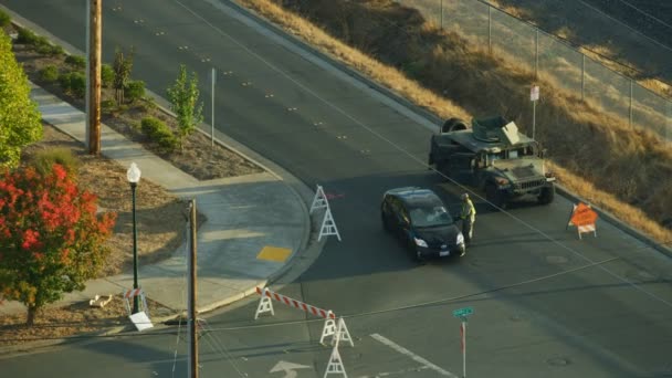 San Francisco November 2017 Luftaufnahme Eines Offiziellen Militärisch Bemannten Straßensperren — Stockvideo