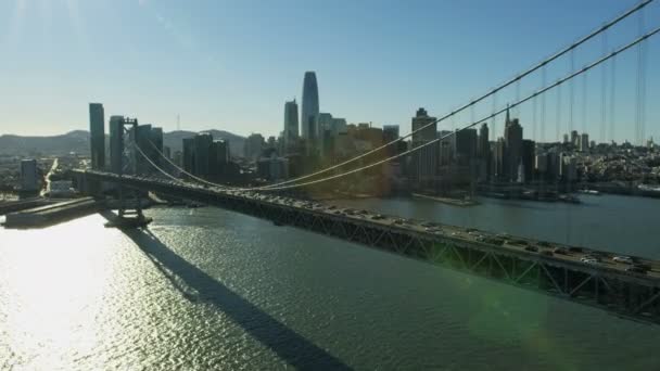 Hava Güneş Işığı Okyanus Manzarası Gökdelenlerin Multi Lane Oakland Bay — Stok video