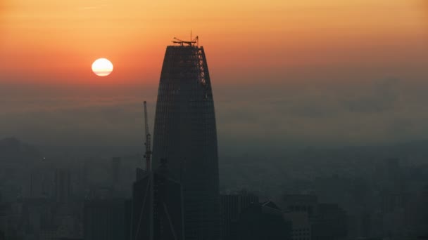 Vista Aérea Ciudad Atardecer Salesforce Tower Construcción Rascacielos Embarcadero Distrito — Vídeos de Stock