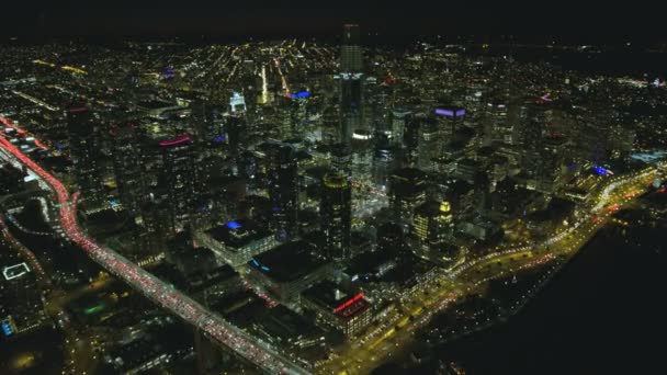 San Francisco Novembre 2017 Veduta Aerea Notturna Illuminata Del Centro — Video Stock