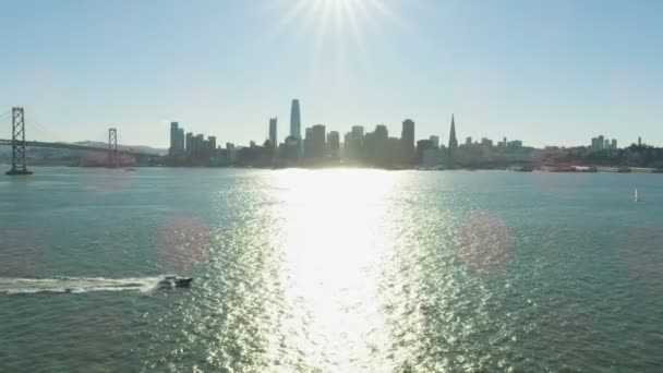 Vista Aérea Baía Luz Solar Paisagem Urbana Centro Financeiro Embarcadero — Vídeo de Stock