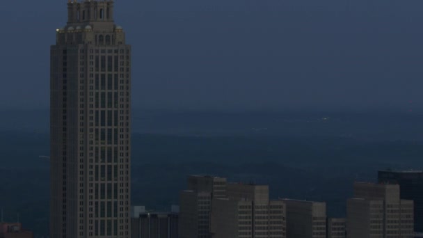 Atlanta November 2017 Aerial Sunrise Upplyst Staden Skyskrapor Centrala Affärsdistrikt — Stockvideo