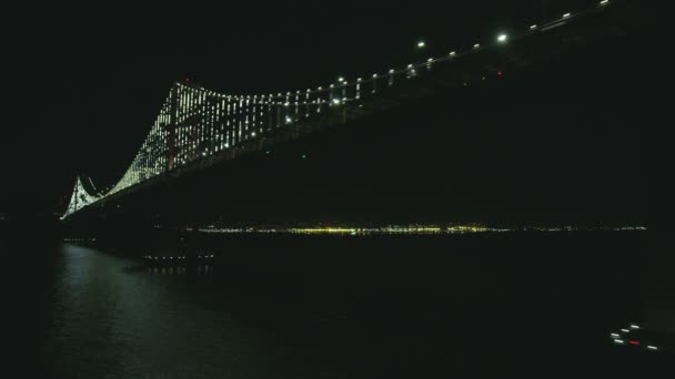 Noche Aérea Iluminada Vista Del Puente Peaje Ciudad Oakland Bay — Vídeos de Stock
