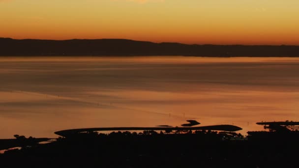 Coucher Soleil Vue Aérienne Ciel Orange Marina San Leandro Parc — Video