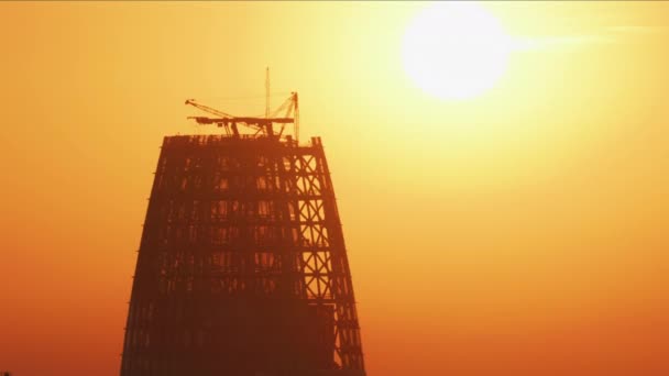 Luchtfoto Zonsondergang Stadszicht Van Top Bouw Van Salesforce Toren Wolkenkrabber — Stockvideo
