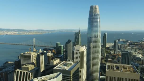 Aerial Solljus Havsutsikt Nya Downtown Salesforce Teknik Tower San Francisco — Stockvideo