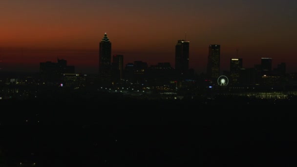 Atlanta Noviembre 2017 Vista Aérea Del Amanecer Iluminada Los Rascacielos — Vídeo de stock