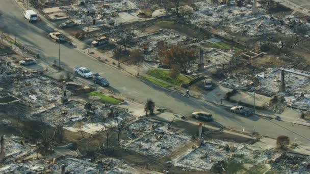 Aerial View Rural Community Township Modern Homes Burned Ground Devastating — Stock Video