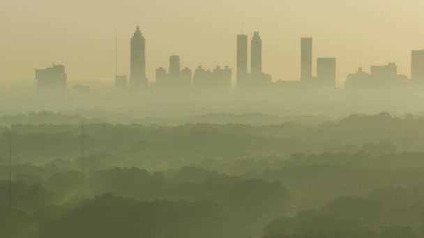 Luchtfoto Zonsopgang Weergave Van Vroege Ochtend Mistig Kleuren Volgens Atlanta — Stockvideo