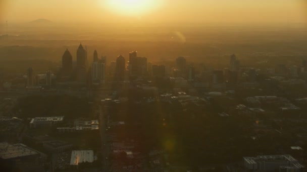 Atlanta November 2017 Aerial Sunrise Sunray View Misty Morning City — Stock Video