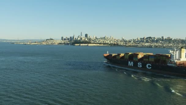 San Francisco November 2017 Aerial View Container Ship Entering San — Stock Video