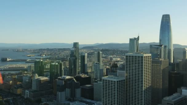 Повітряні Сонячних Променів Сонця Відблиск Подання Новий Центр Міста Salesforce — стокове відео