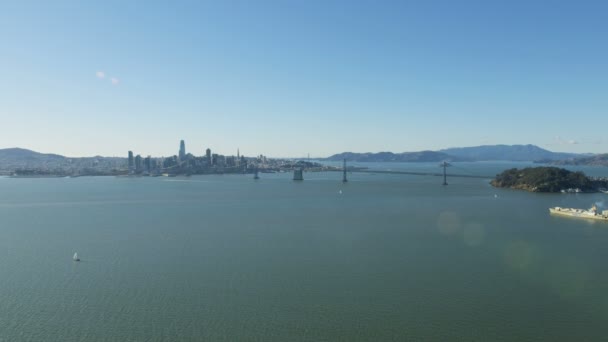 Letecké Sluneční Světlo Pohled Ocean Kontejnerové Lodě Poblíž Oakland Bay — Stock video