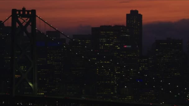 San Francisco Noviembre 2017 Vista Aérea Atardecer Rascacielos Bay Bridge — Vídeos de Stock