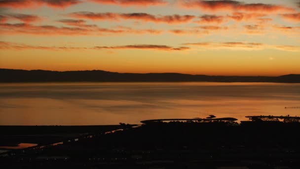 Letecká Slunce Oranžové Nebe Pohled Marina San Leandro Park San — Stock video