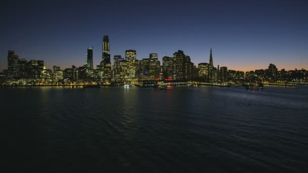 San Francisco November 2017 Aerial Waterfront Night Illuminated View Port — Stock Video