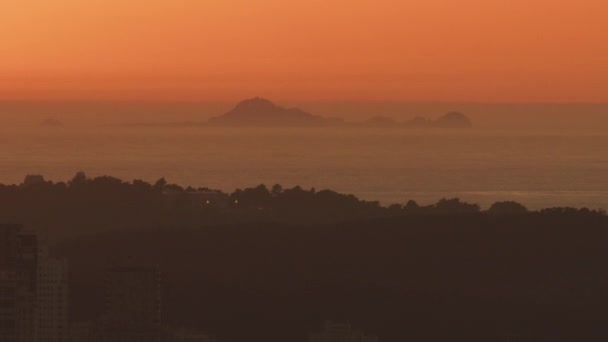 Luftaufnahme Von Sonnenuntergang Farallon Inseln San Francisco Stadt Wolkenkratzer Eiche — Stockvideo