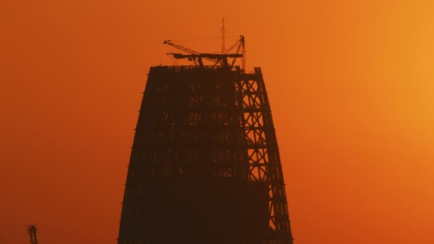 Vista Aérea Ciudad Atardecer Construcción Superior Del Rascacielos Salesforce Tower — Vídeos de Stock