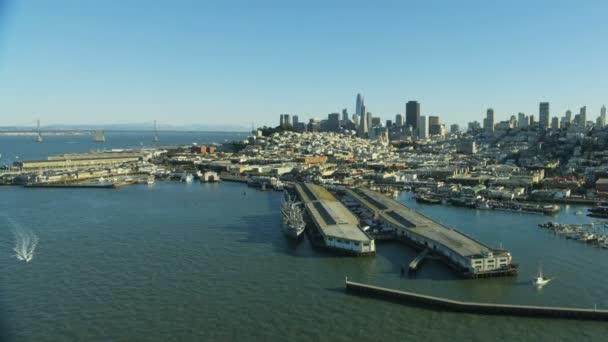 Légi Metropolis Városra Fishermans Wharf North Beach Oakland Bay Bridge — Stock videók