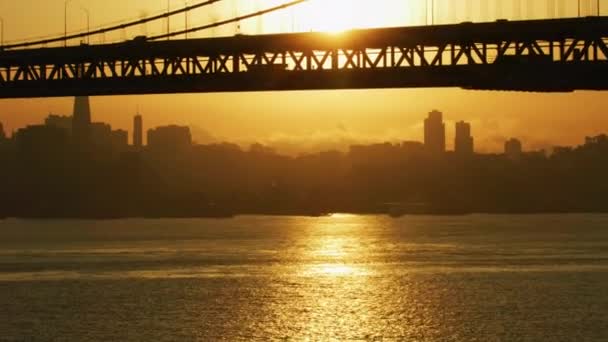 Hava Günbatımı City Defne Köprü Transamerica Pyramid Gökdelen Inşaat Embarcadero — Stok video