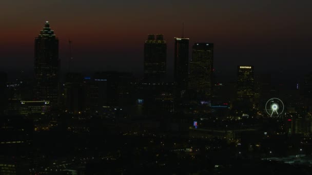 Atlanta November 2017 Aerial Sunrise Illuminated View Central Downtown Business — Stock Video