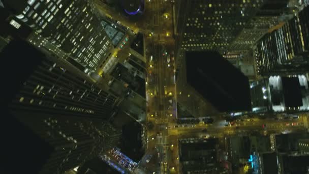 Aerial Overhead Vertical Night Illuminated View Market Street Downtown City — Stock Video