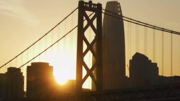 San Francisco Noviembre 2017 Vista Aérea Atardecer Puente Bahía Salesforce — Vídeo de stock