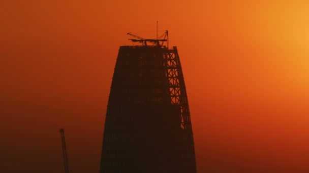 Luchtfoto Zonsondergang Stadszicht Van Top Bouw Van Salesforce Toren Wolkenkrabber — Stockvideo