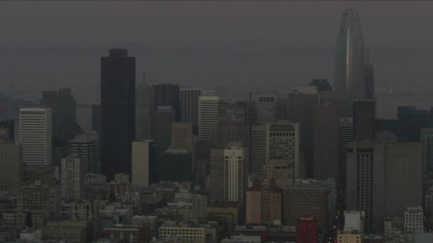 San Francisco November 2017 Schemering Stad Verlicht Luchtfoto Van Salesforce — Stockvideo